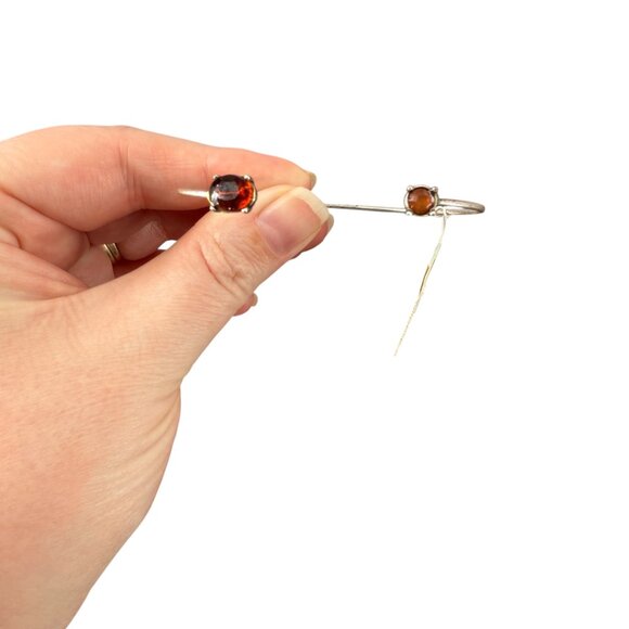 J. Jill Bracelet Silver Tone Open Thin Bangle Cuff Red Double Stones Minimalist - Picture 9 of 13